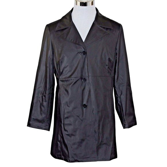 Braetan Large 3 Button Lined Outerwear Black Modern Packable Rain Trench Coat - Picture 4 of 10